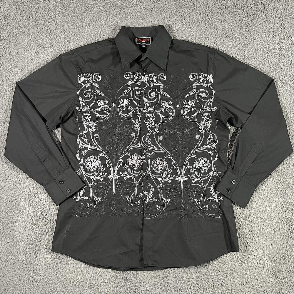 Patroncito Shirt Mens Medium Black Button Up Long Sleeves USA Western